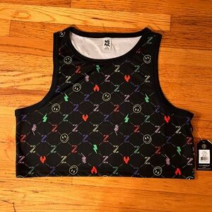 Zumba Fitness Black Crop Top with Colorful Patterns